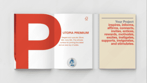 A group of three brochures with the words utopia premium on them.
